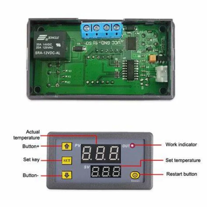 W3230 12V 24V AC110-220V Probe line 20A Digital Temperature Control LED Display Thermostat With Heat/Cooling Control Instrument