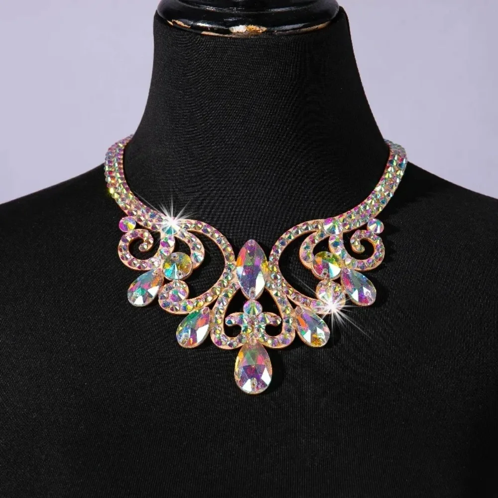 Collar de actuación de danza del vientre para mujer, personalizado, diamantes de imitación de lujo, accesorios de adorno de danza Oriental moderna para personas mayores