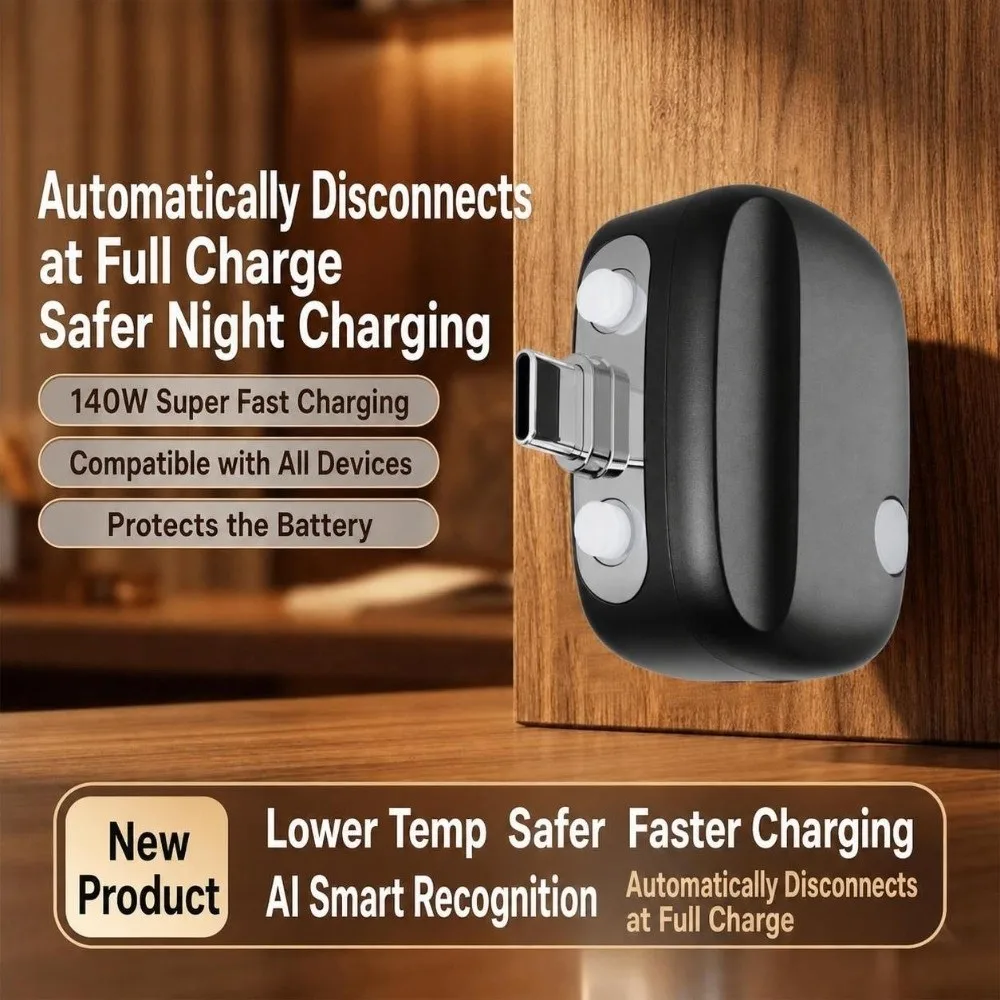 140W Smart Auto Eject Charger Type-C Auto-Disconnect Auto Disconnect Charging Adapter Battery Protection