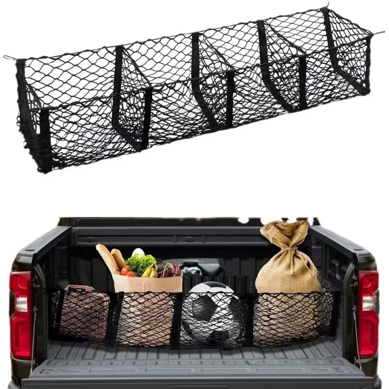 Heavy Duty 4-Pocket 3D Mesh Bag - Trunk Storage Net Organizer for Pickup Truck, SUV & Off-Road Vehicle