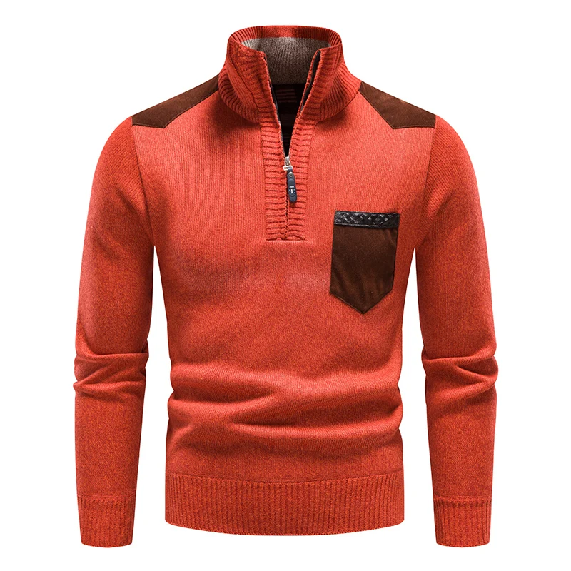 

Men's Fleece Sweater Tops Quality Half Zipper Up Jerseys Autumn Winter Turtleneck Y2K Sweatshirts Jumpers Male Brown Polo Shirts