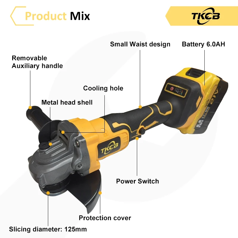 TKCB-amoladora angular eléctrica sin escobillas, máquina de corte de 4 engranajes, herramientas eléctricas para batería de iones de litio Makita de