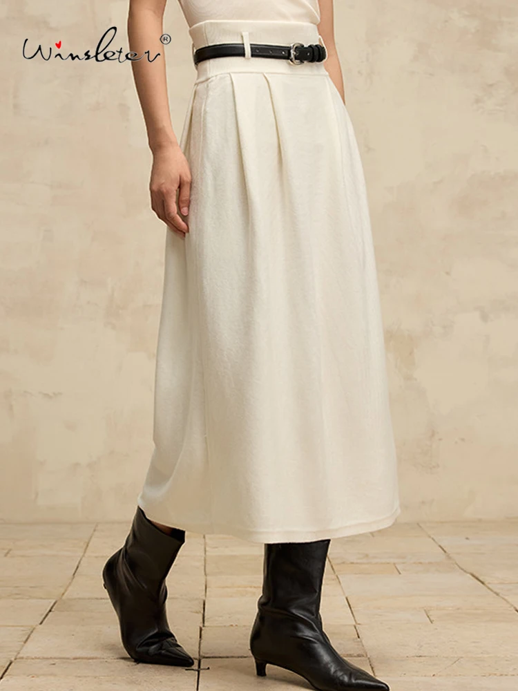 

Winsleter-32.4%Sheep Wool Elegant Skirts, High Waist With Belt, Women Versatile Commute A-line Skirt, 2025 Autumn New B59212CC