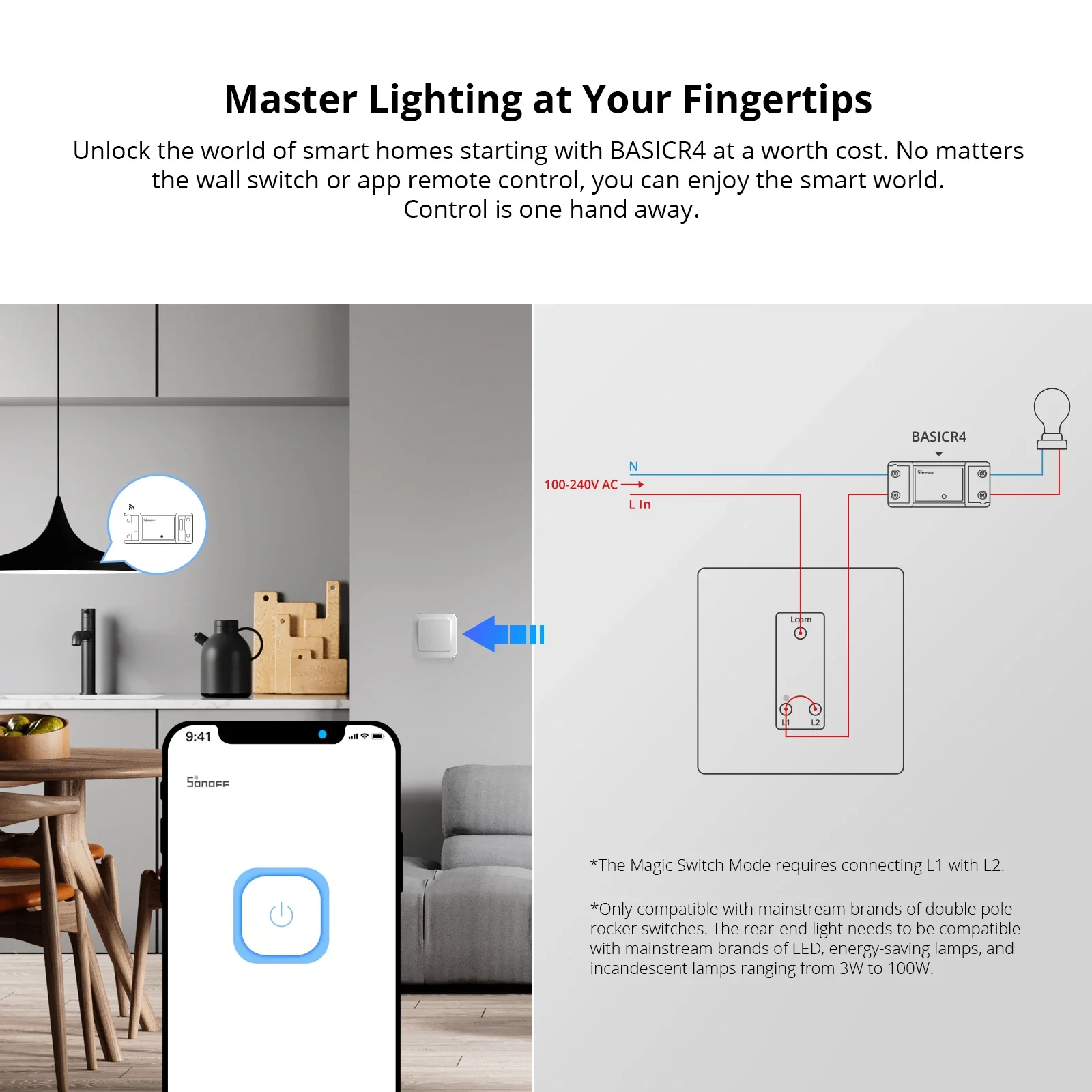 SONOFF BASICR4 WiFi Schalter DIY Universal Breaker Relais Moudle Timer Smart Home Magic Switch Modus eWeLink Drahtlose Fernbedienung