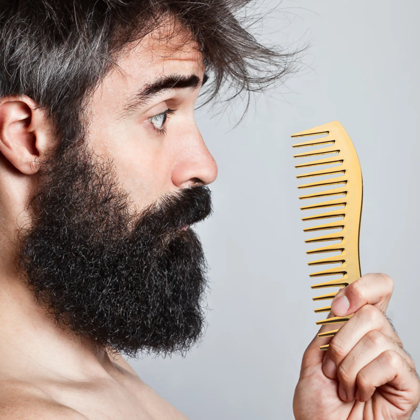2Pcs Wide Tooth Comb Set Electroplated Mens Hair Comb Detangling Styling Wet Hair Scalp Massage Travel Barber Hairdressing Tool
