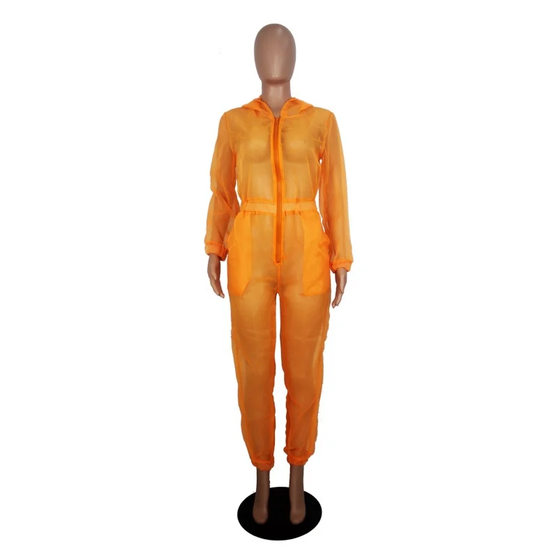 مثير انظر من خلال شبكة حللا الخريف ملابس النساء طويلة الأكمام محب مقنعين السروال القصير Playsuits قطعة واحدة وزرة وتتسابق