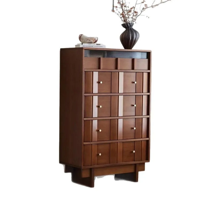 

Комод из массива дерева, для гостиной, для хранения вещей в спальне, прикроватный, с выдвижными ящиками, пристенный, тумба-витрина, в стиле ретро, из самшита.