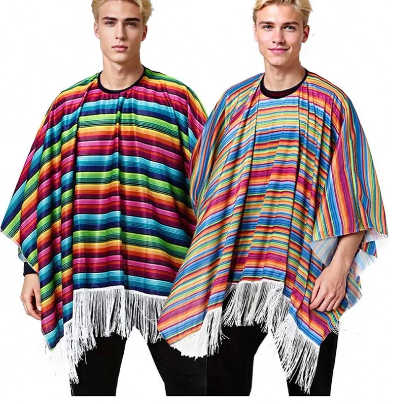 

Mexican Serape Poncho for Adults Mexican Theme Party Costume Festival Carnival Cape Men Women Cloak Shawl