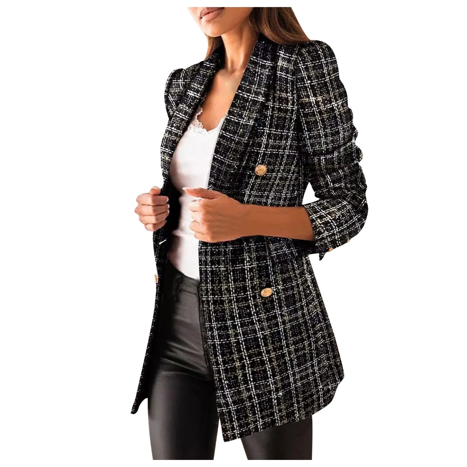 Womens Long Trench Jackets Long-Sleeved Casual Suit Collar Printed Pocket Jacket Plus Size Winter Coats