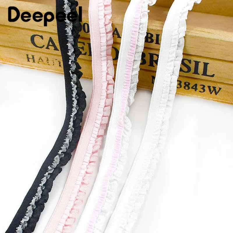 

10Meters 12mm Ruffle Elastic Rope Lace Trim Doll Dress Decor Rubber Bands Underwear Bra Strap Stretch Tape Sewing Accessories