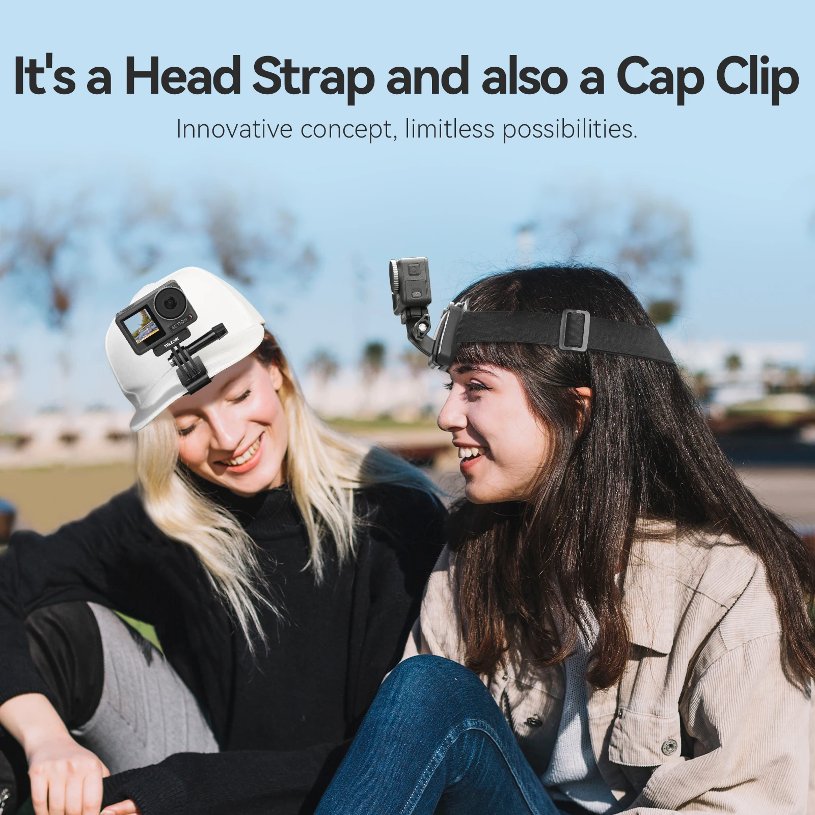 TELESIN 2 in 1 Head Strap Hat clip for Gopro hero 13 12 11 10 9 8 Accessories Head Belt Strap Mount For Insta 360 DJI OSMO Act