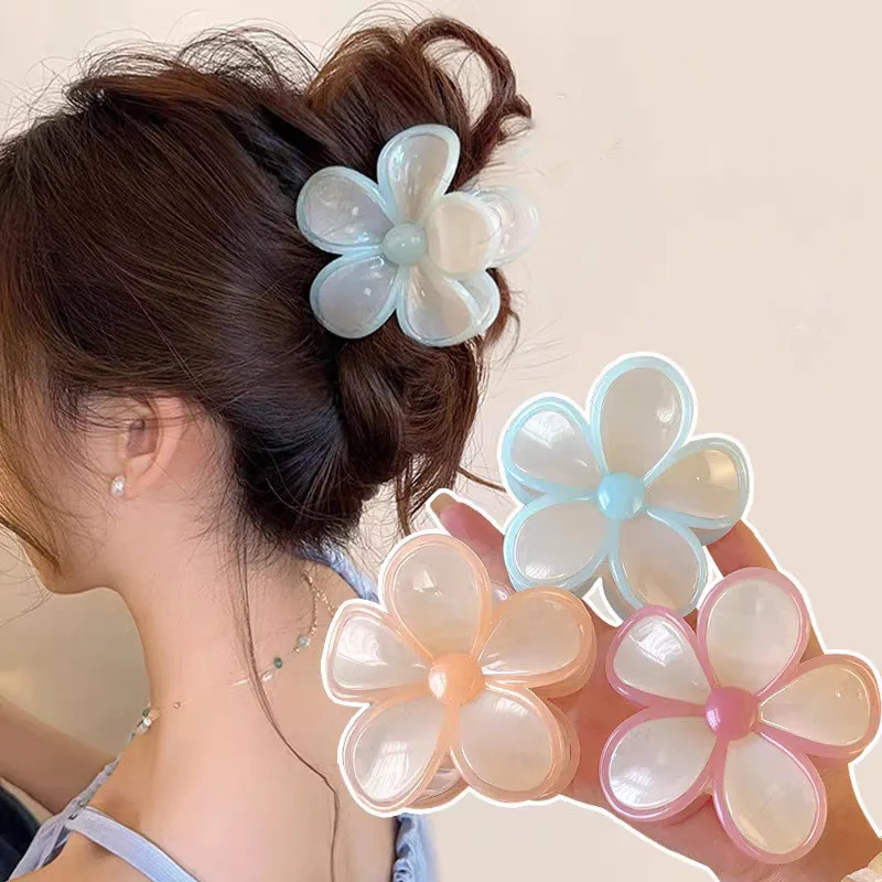 

Transparent Solid Color Plumeria Hairpin Ladies Fashion Acrylic Shark Clip Cute Girls Ponytail Hairpin Hair Accessories