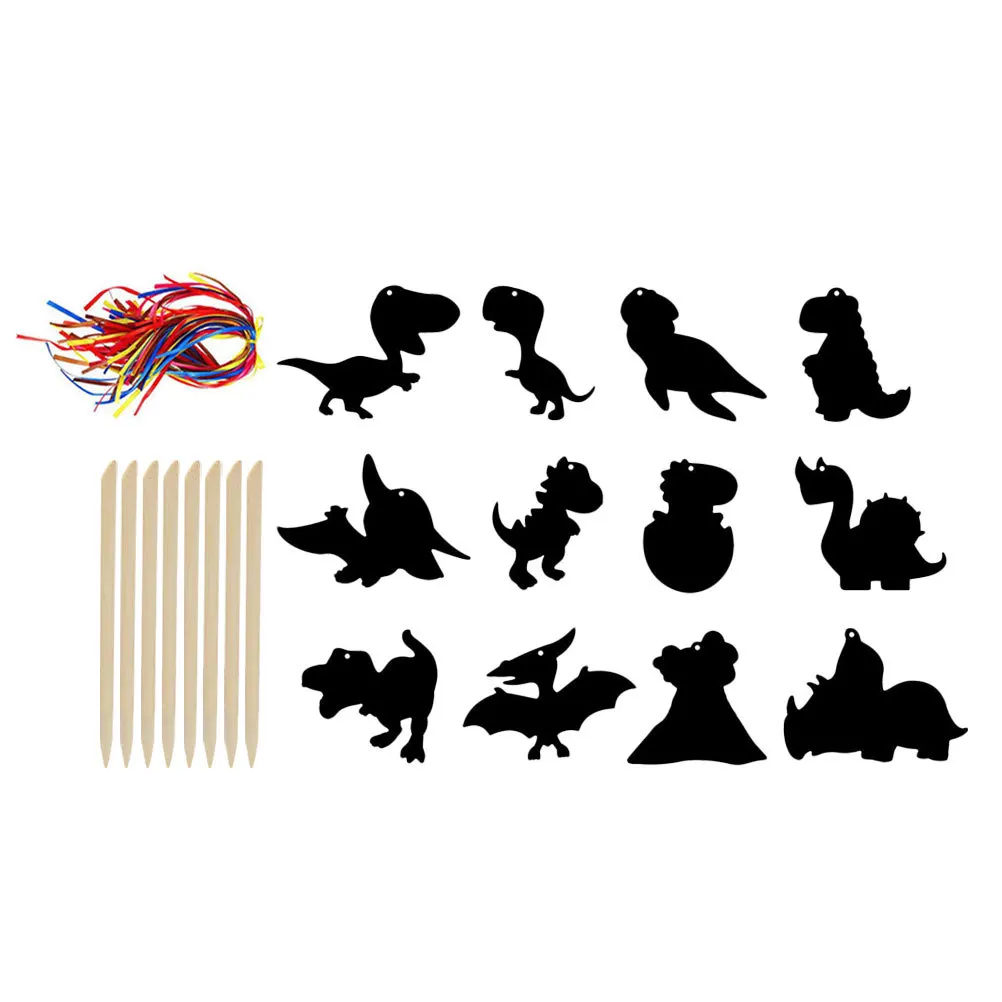 1Set Scratch Craft Art Paper Children Dinosaur Design DIY Project Kit for Holiday Party Kids Playtime Activity
