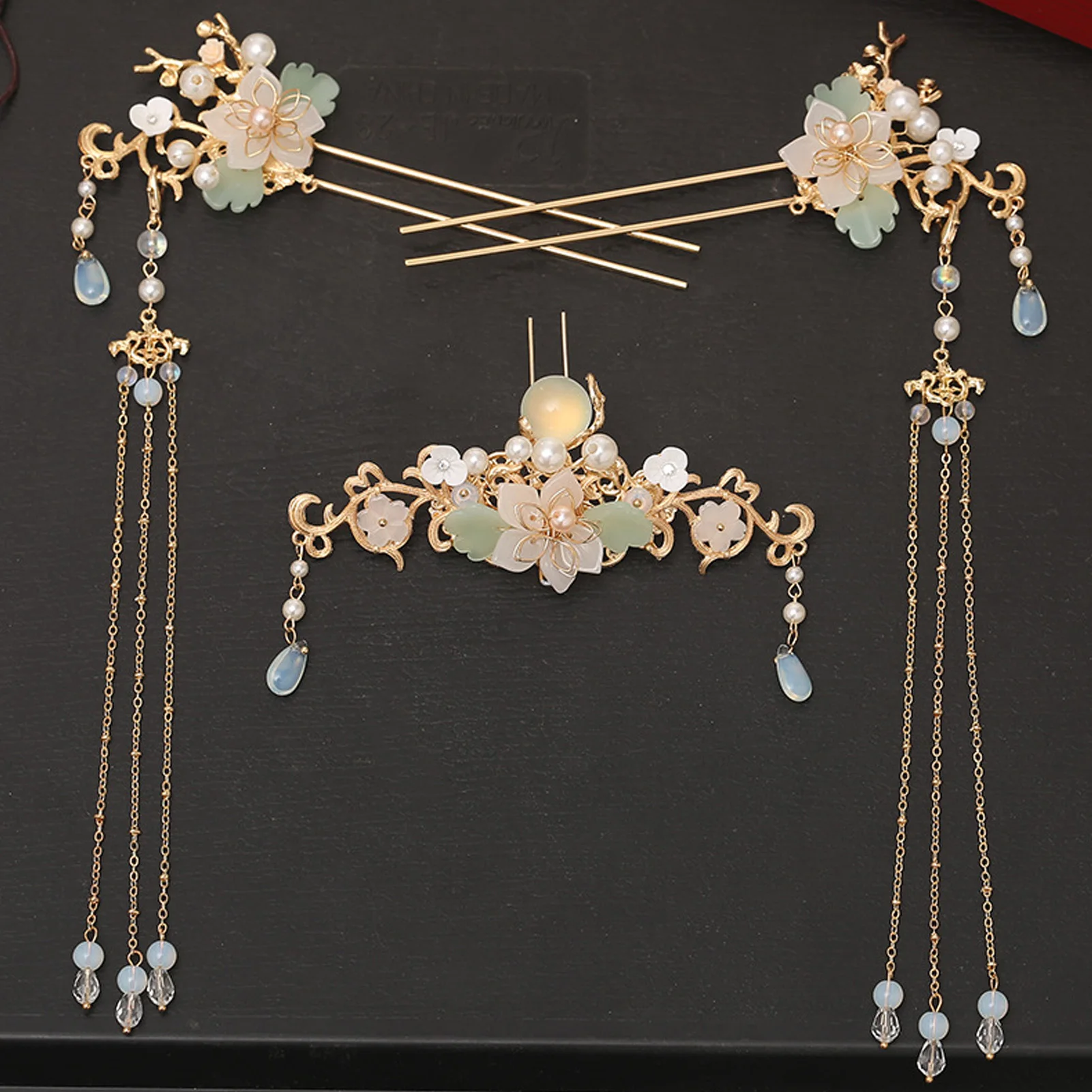 Haarnadeln mit langen Fransen, Set mit Blumen-Haarstäben für traditionelle chinesische Hanfu-Haaraccessoires, Vintage-Hochzeits-Haarschmuck-Sets – Detail 6