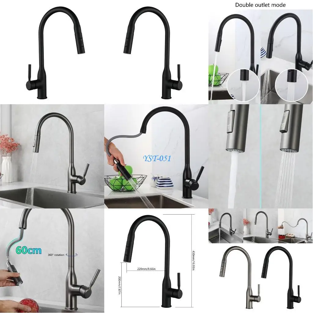 E15A حنفية خلاط المطبخ ذات الضغط العالي مع رشاشات سحب للأسفل، حنفيات بمقبض واحد #1