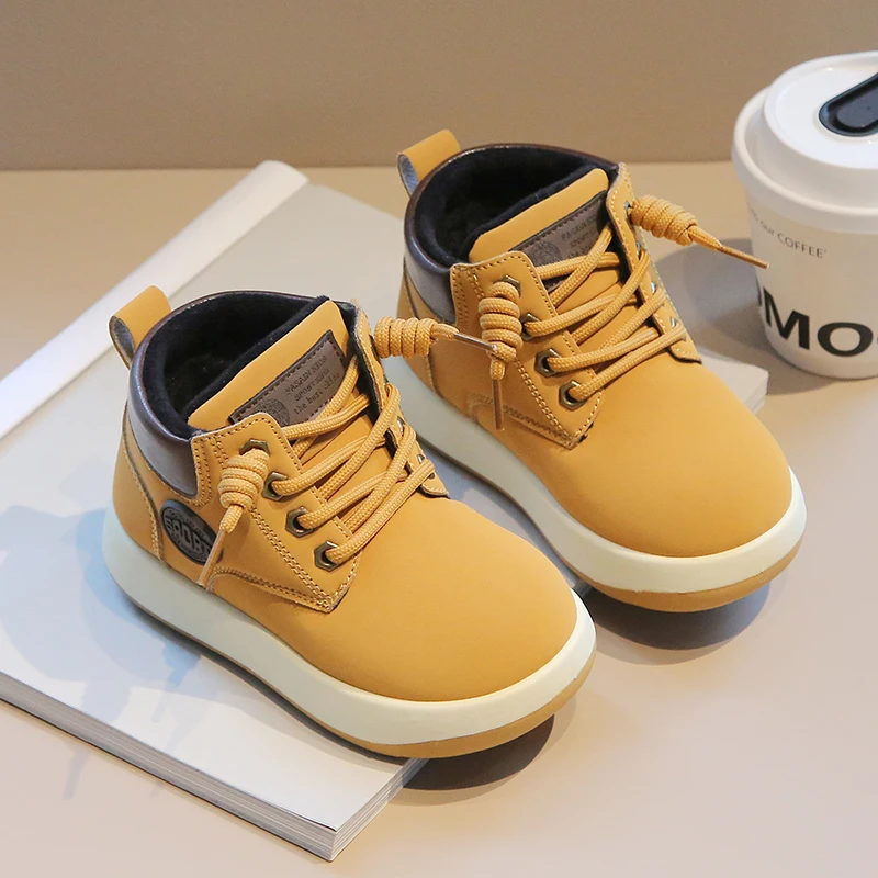 

Зимние ботинки из искусственной кожи для детей, 2025 г., толстые теплые детские зимние ботинки, теплые ботильоны на мягкой подошве для мальчиков и девочек, хлопковая обувь