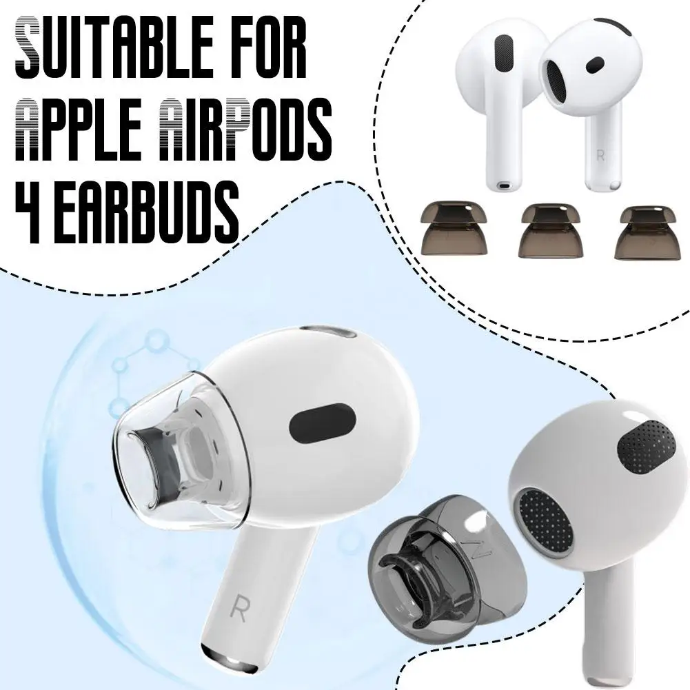 Anti Slip Silicon For Apple AirPods 4 Ear Tip Physical Noise Cancelling Headphone Covers Replacement Earbud Cap Eartips ﻿