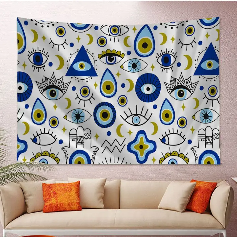 

Evil Eye Tapestry,Symmetrical Pattern All Seeing Eye Superstitious Turkish Ethnic,Wall Hanging for Bedroom Livingroom Dorm Decor