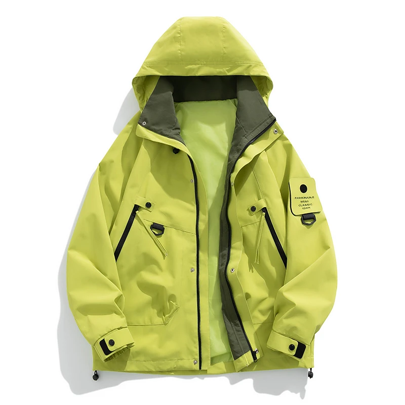 2024 Spring And Autumn Loose Outdoor Punching Jacket Solid Color Big Yards Hooded Zipper Jacket Large Pockets Casual Sports Tops