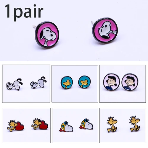 Pendiente de tuerca de Snoopy para mujer, bonito pendiente de aguja de plata de dibujos animados, joyería Piercing de moda para niñas, joyería para oreja de fiesta, regalos de cumpleaños