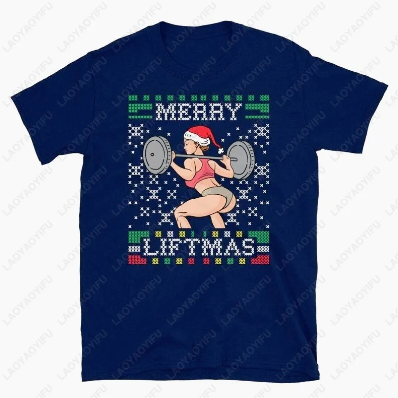 Merry Liftmas Ugly Christmas Fun Tops Gym Miss Santa Claus Squat Booty Body Building Fitness Unisex TShirt Men Women Cotton Tees