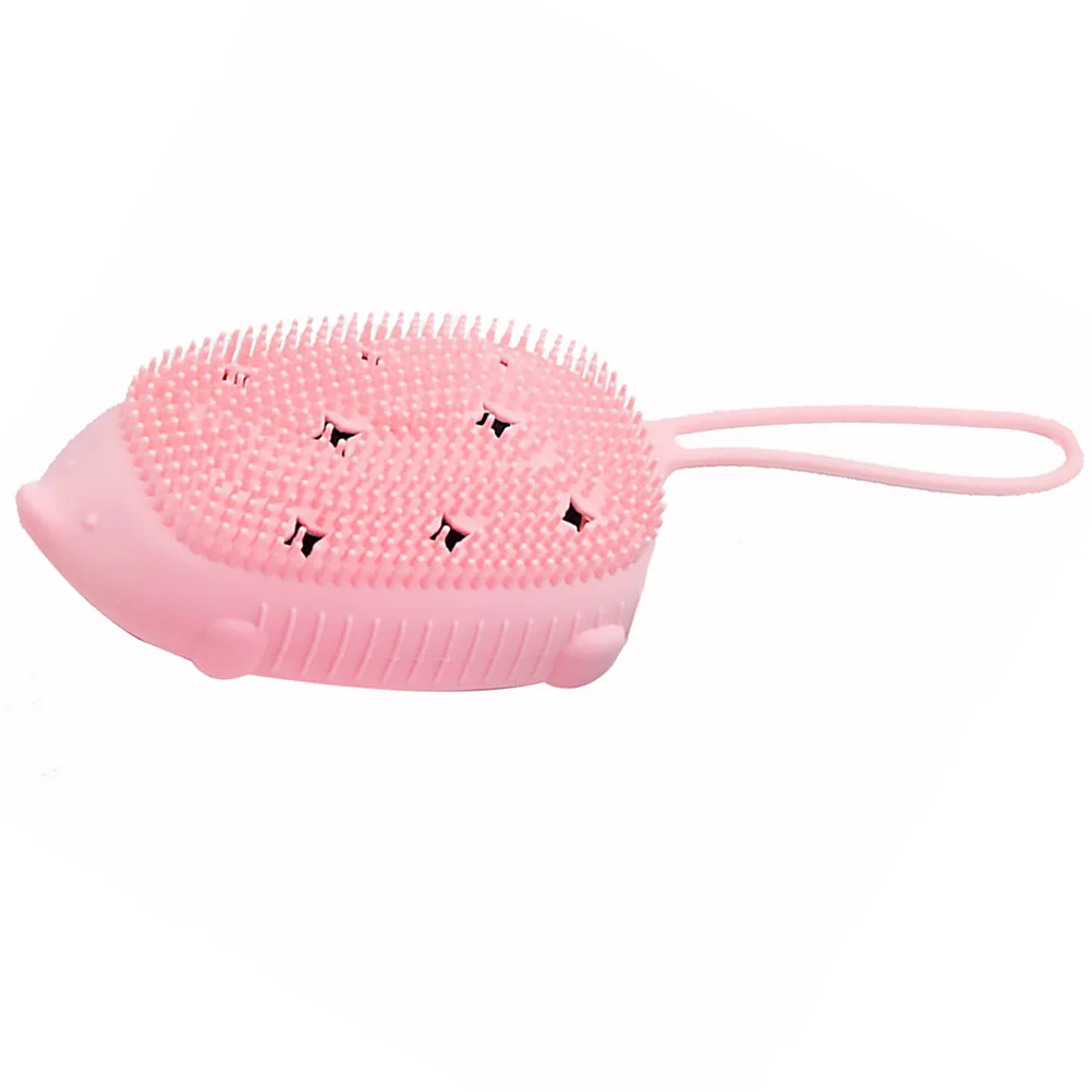 

Portable Double Sided Shower Bath Brush Stretchy Pink Teen Body Cleaning Food Grade Silicone Safe Sanitary Hanging Ring Wall