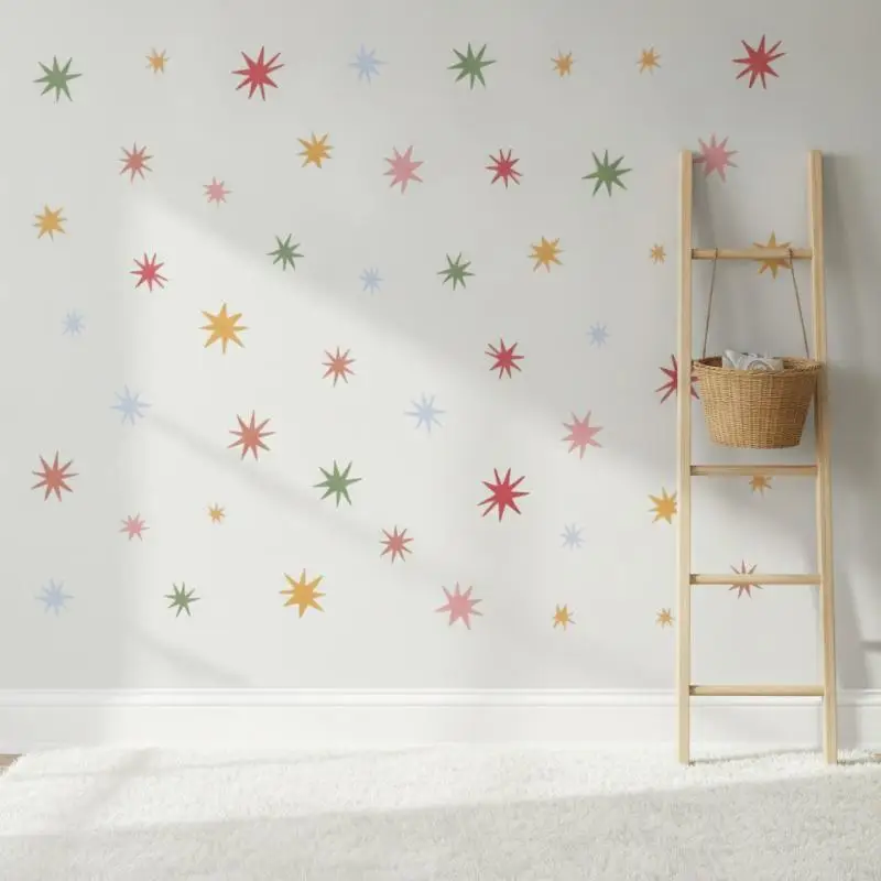 Unregelmäßige Zirkus-Diamant-Wandaufkleber, ungiftige Regenbogen-Stern-Stoff-Wandaufkleber für Kinderzimmer und Spielzimmer-Dekoration – Detail 1