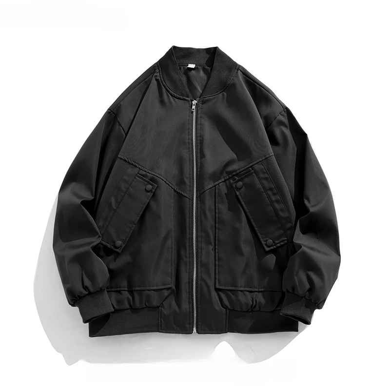 

Trendy American Stand Collar Solid Color Pilot Jackets Men and Women Spring Autumn Outdoor Windproof Casual Loose Zipper Coats
