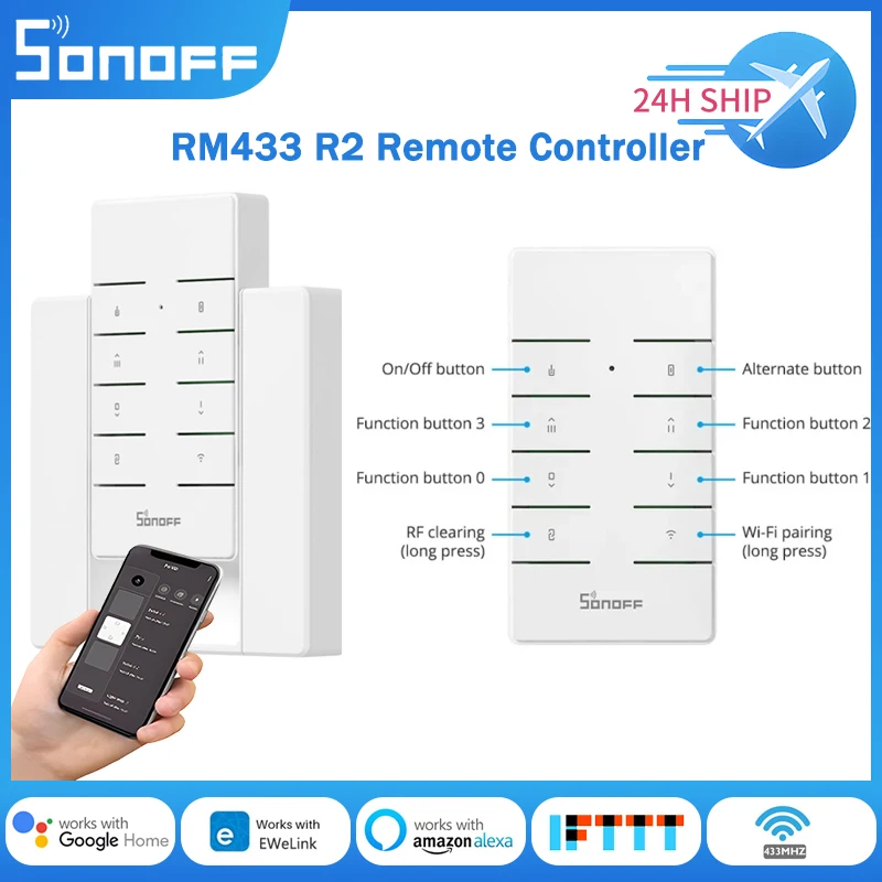 SONOFF RM433 R2 telecomando RF telecomando 8 tasti funziona con SONOFF RFR2/RFR3/SlampherR2/iFan03/iFan04/433 ponte RF