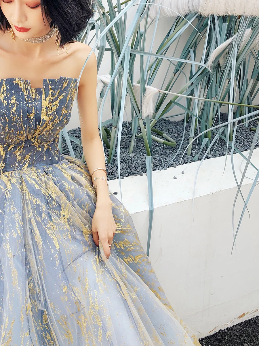 Vestidos de Noche de temperamento para mujer, falda hinchada de banquete con sujetador de longitud, Vestidos de Noche de reunión anual de anfitrión, nuevo, 2023