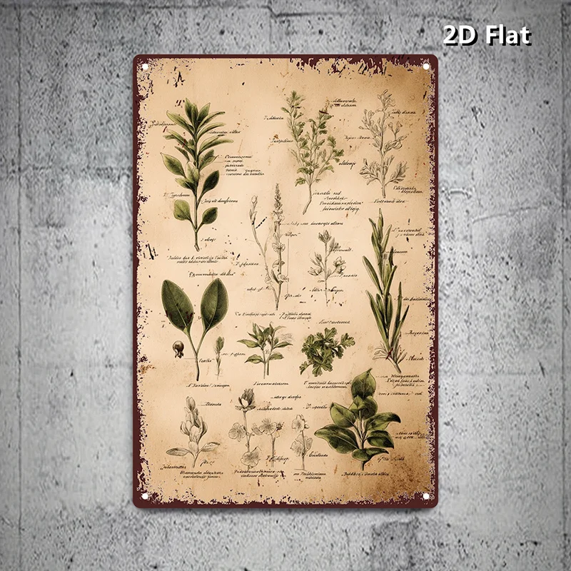 CIFBUY Vintage 2D Aluminum Wall Art Waterproof Durable Botanical Herbal Plant Sign Decor For Home Dining Room Garage Gift