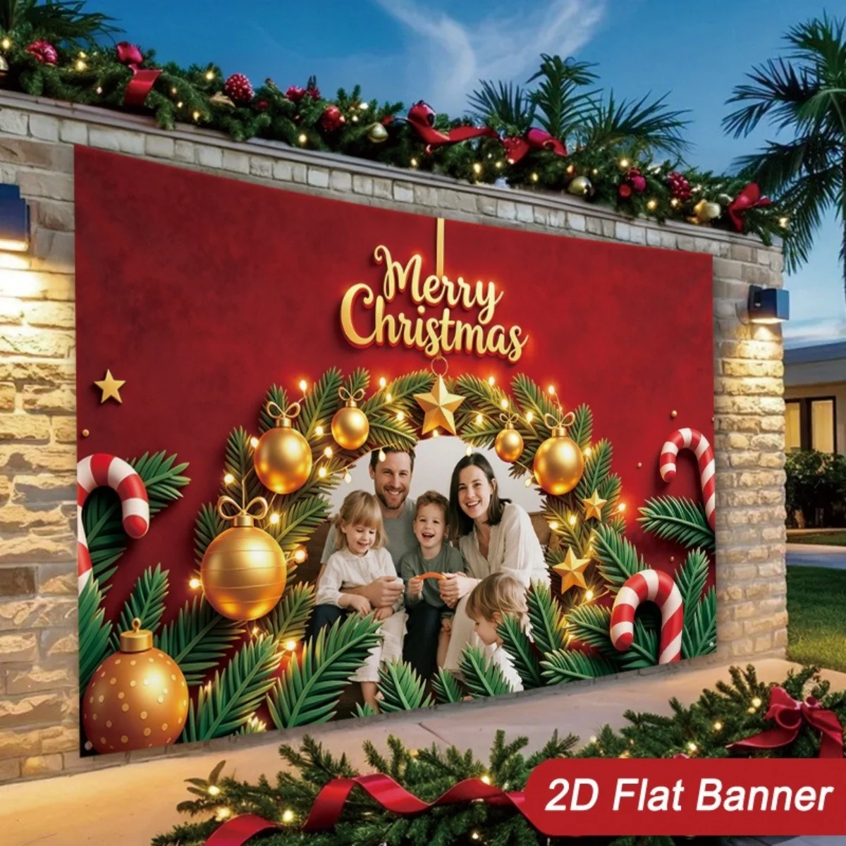 Custom Photo Christmas Tapestry Banner, Personalized Family Picture Wall Hanging Backdrop, Merry Xmas Party Home Decor