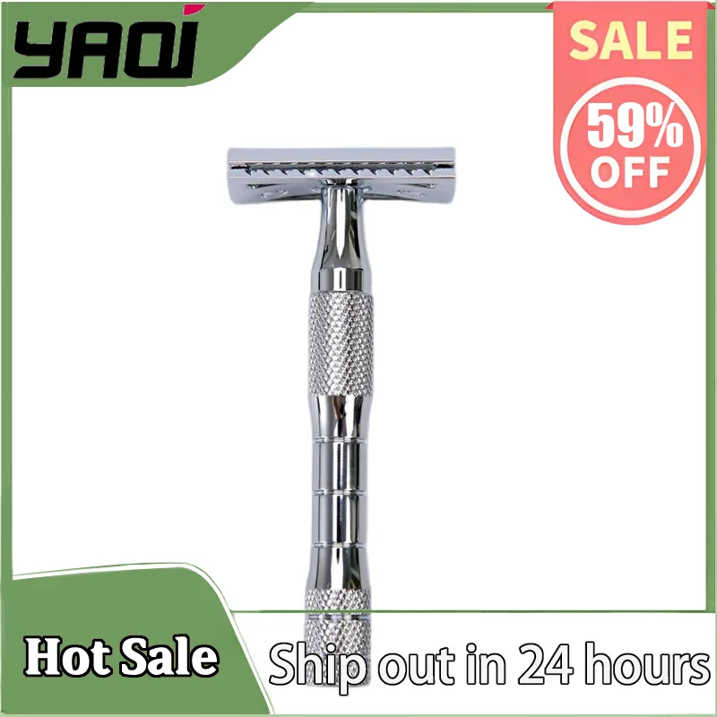 

YAQI Chrome Color Stainless Steel Handle 3 pcs Mens Safety Razor for Man - Hypoallergenic High Quality Shaving Grooming Tool