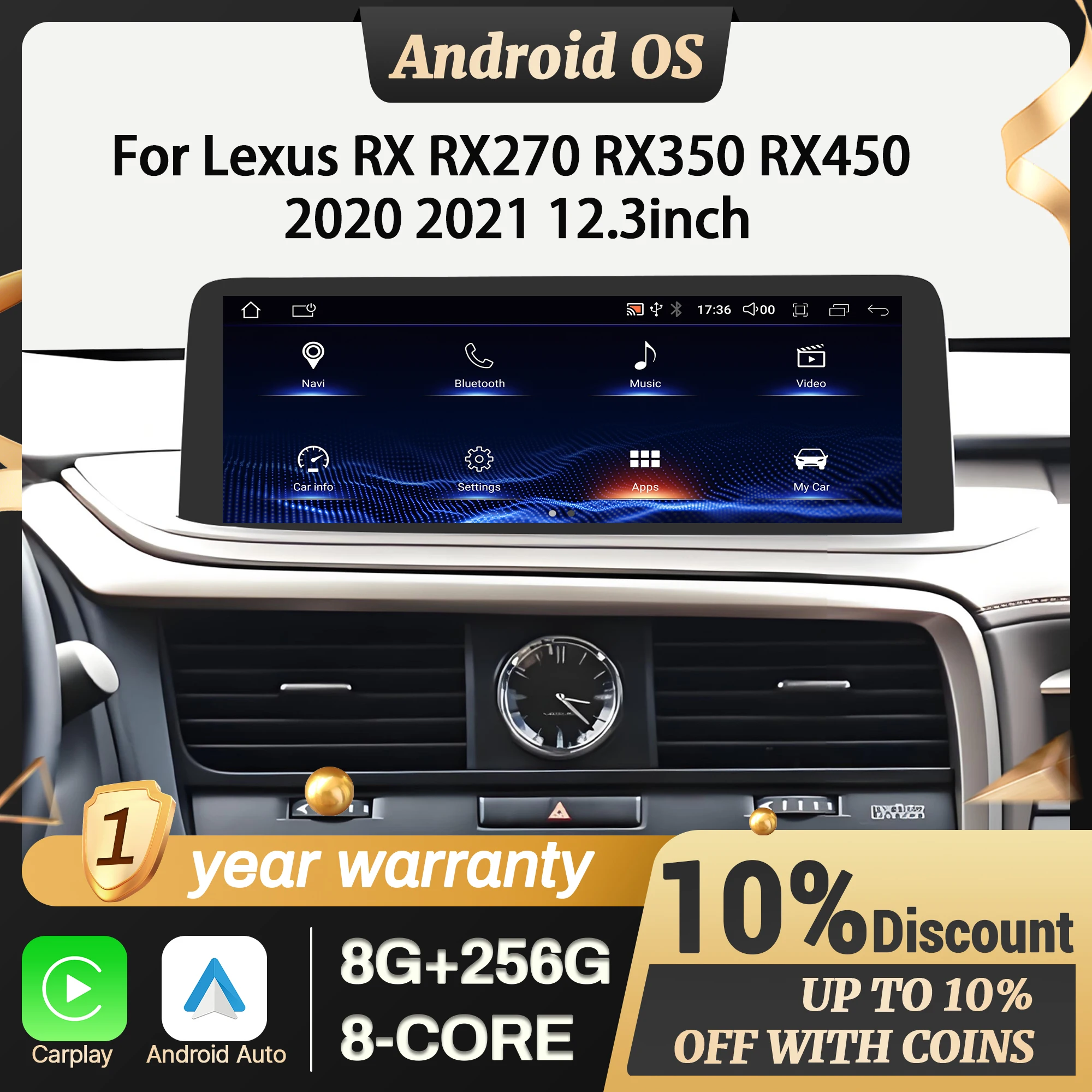 12.3 inch For Lexus RX RX270 RX350 RX450 2020 2021 Car Radio Wireless CarPlay Multimedia Snapdragon 680 Screen
