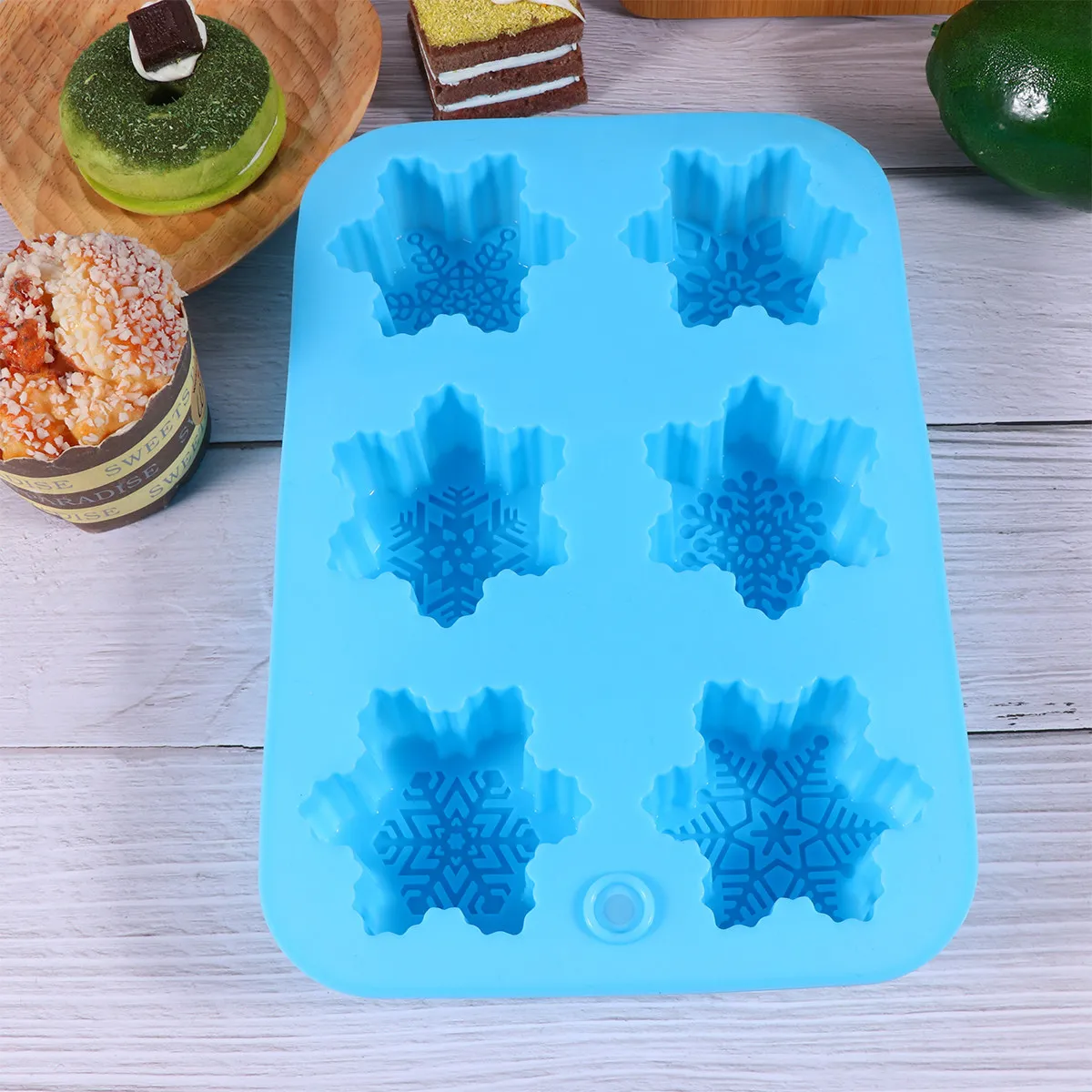 Silicone 6-Cavity Snowflake Cake Molds Assorted Patterns Easy Mold Demold for Home Practice Handmade Soap Tray Ice Making Tray