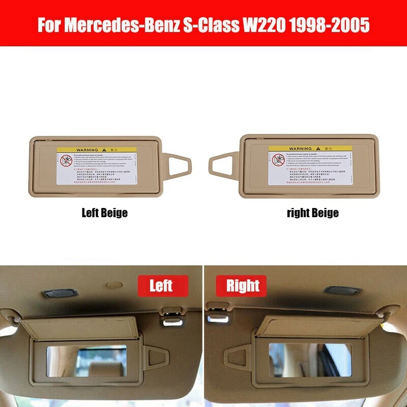 Car Sun Visor Sunroof Mirror Cover Sun Shield Makeup Mirror Cover For Mercedes-Benz S-Class W220 1998-2005 Beige PAIR