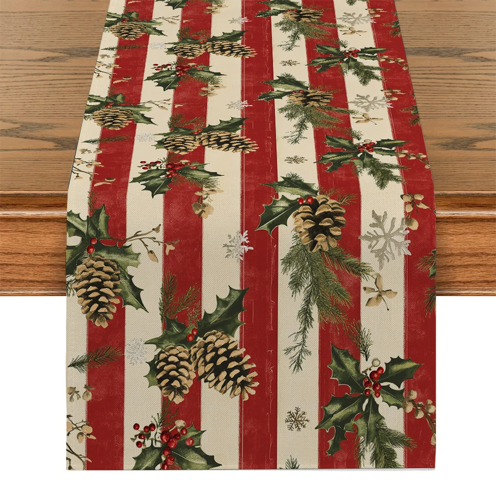 

Christmas Stripes Table Runner Kitchen Dining Table Decoration for Indoor Outdoor Home Table Runners Washable Dining Long Cloth