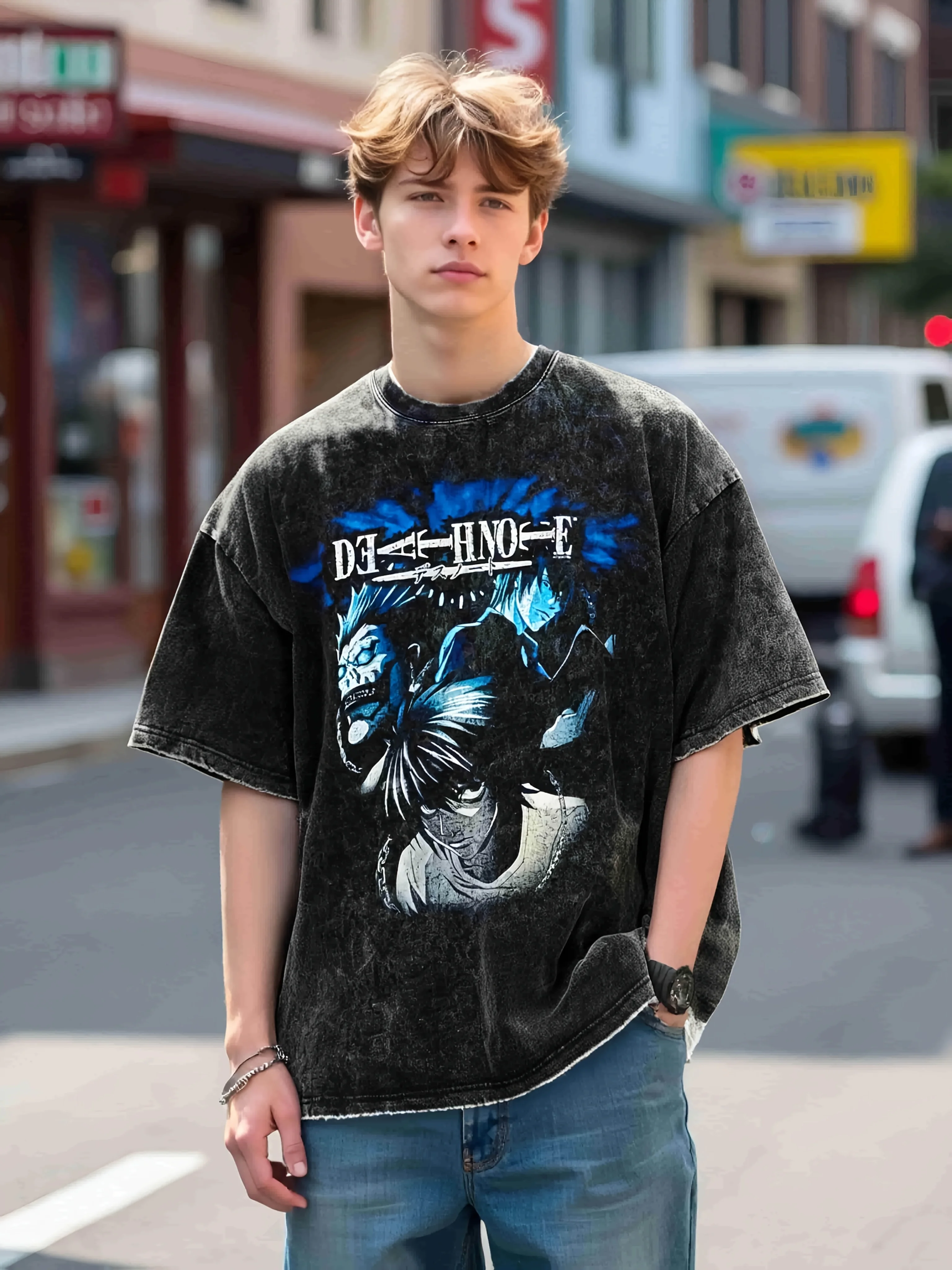 

Death Note Legend of The Blade Wind Y2k Oversized T-shirt Short Sleeve Shirts Clothing Top Men Anime Cotton Retro Washed T-shirt