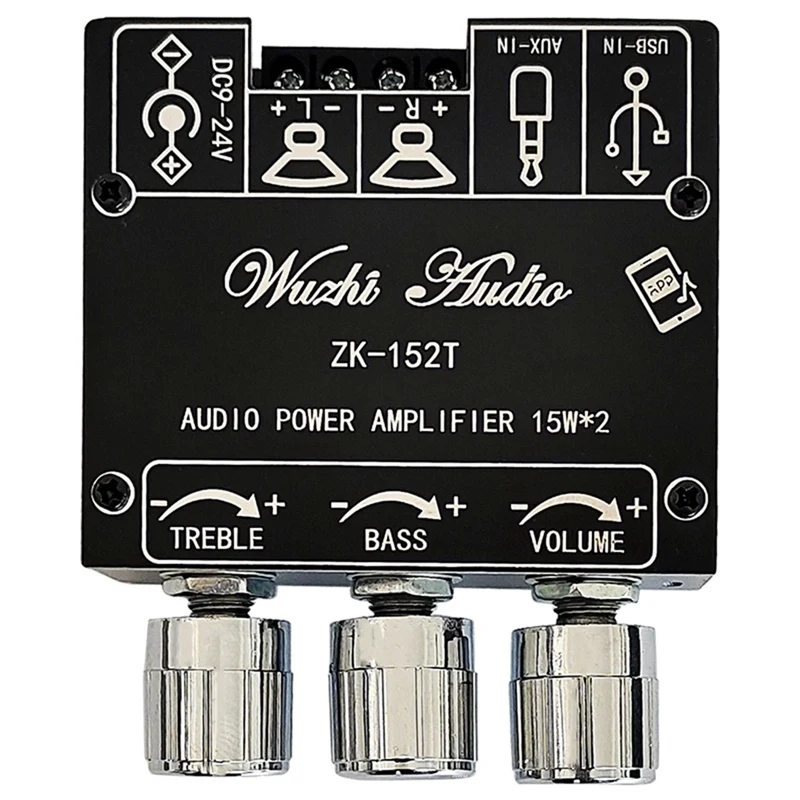 Placa amplificadora Digital con Bluetooth, módulo estéreo 2,0 de doble canal, 15W + 15W, con tono alto y bajo, compatible con aplicación, ZK-152T