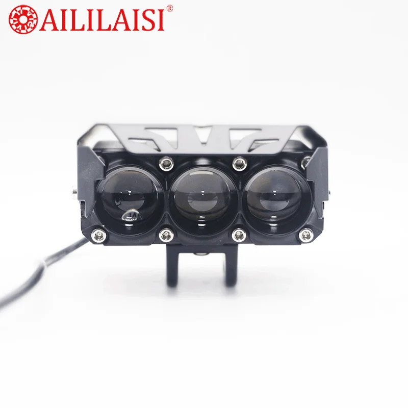 Aililaisi LED Lights Dual Color Headlights for Universal Motorcycle Electric Car Lighting Systems Three Lens Spotlights Off Road