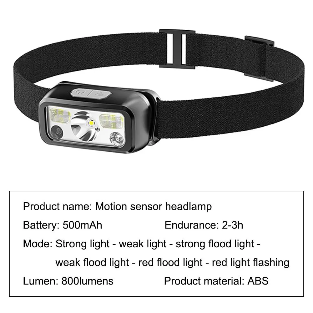 Mini LED Sensor Headlamp USB Rechargeable Head Flashlight Torch Waterproof Headlights LED 6 Lighting Modes Camping Search