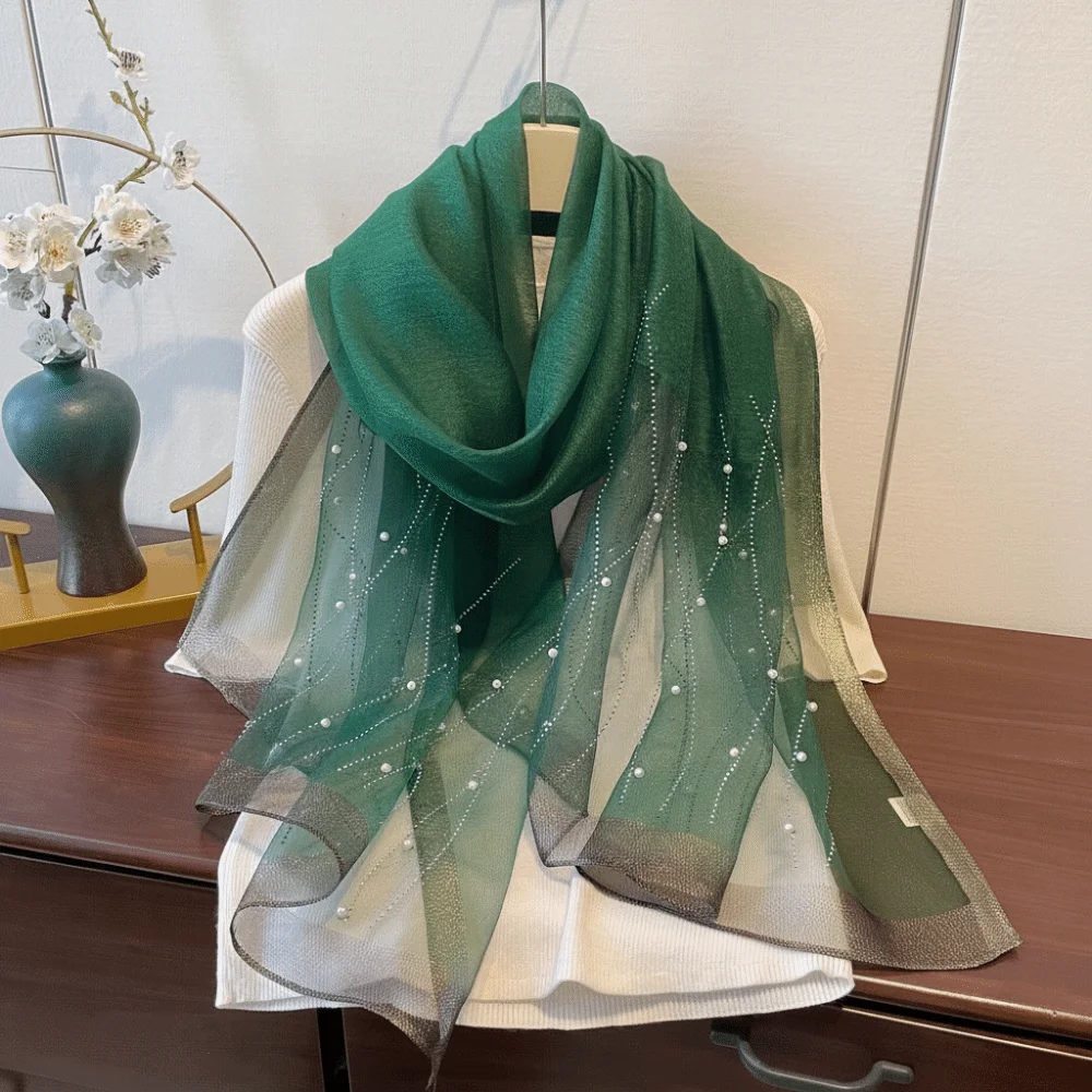 

Fashion Shimmer Pearls Striped Hijab Scarf Plain Solid Long Lady Bandanas Soft Breathable Foulard Hijab