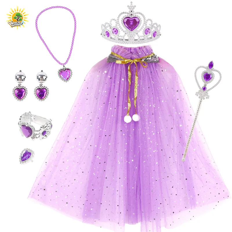 Mädchen Umhang Kinder Schneeflocke Tüll Kostüm Prinzessin Cosplay Karneval Party Outfits Kinder Zauberstab Krone Ring Set Urlaub Geschenk