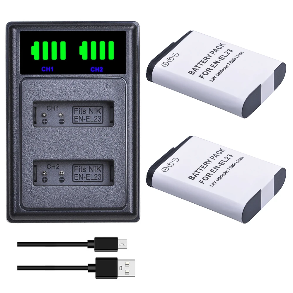 1850mAh EN-EL23 Battery and Charger for Nikon COOLPIX B700 P900s P610s S810c P600