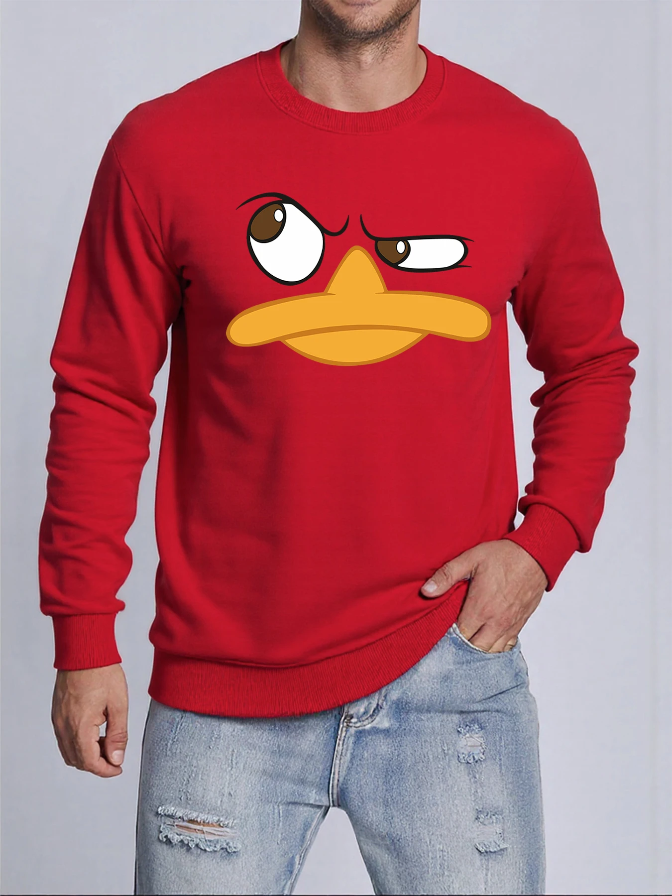 Cartoon Frowning Duck Ausdruck Gedruckt Top Mann Oansatz Herbst Sweatshirt Casual Heißer Verkauf Sweatshirts Y2K All-Match-Pullover