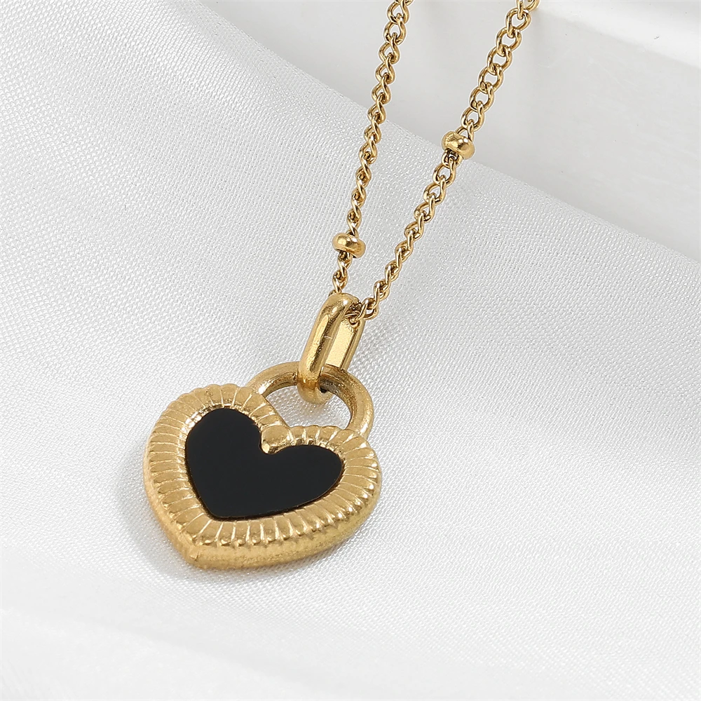 Htpwe Vintage Double Sided Heart Pendant Necklace For Women Girl Clavicle Chain Choker New Fashion Trendy Jewelry Gift Party image 4