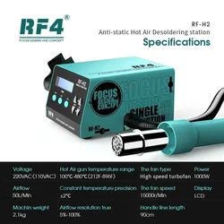 New1000W RF4 H2 stazione di saldatura per pistola ad aria calda dissaldante rapida Display digitale stazione di rilavorazione BGA intelligente per la riparazione di Chip PCB