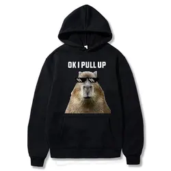 Funny Ok I Pull Up Capybara Print Hoodie Men's Fashion Casual Oversized Hooded Sweatshirts Gothic Pullovers Clothes for Teens