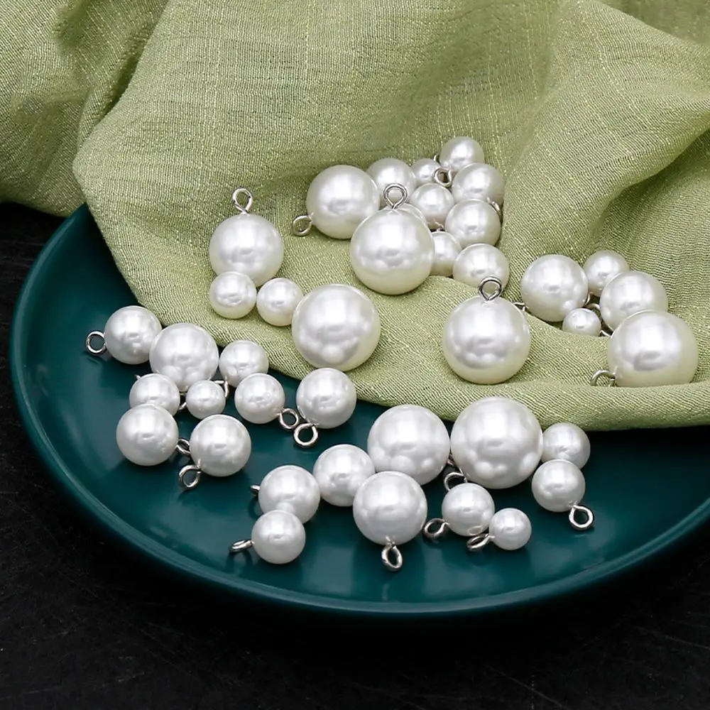 

White Imitation Pearl Round Shank Buttons 8-30mm For Knit Sweater Cheongsam Decoration DIY Apparel Clothing Accessories Supplies