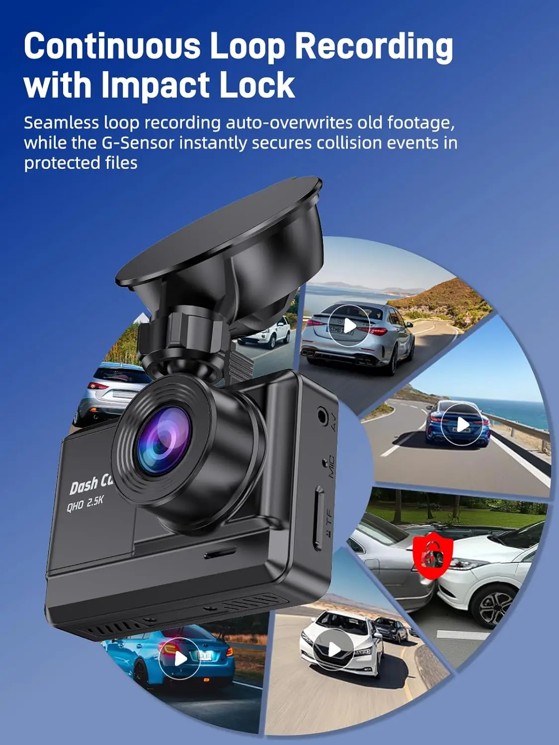 Kamera samochodowa 2.5K+1080P z kartą SD 32GB, ekranem IPS 2.45', noktowizorem, czujnikiem G, nagrywaniem w pętli, czarna